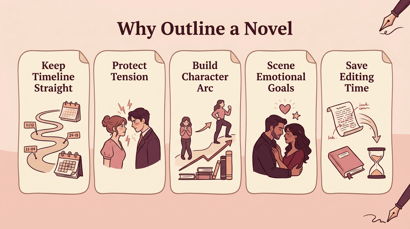 Infographic of five benefits of outlining a novel