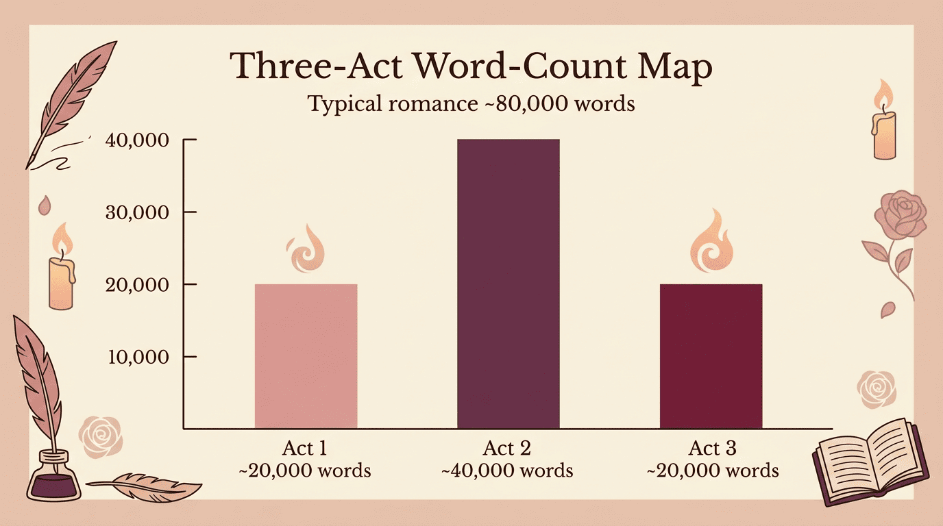Three-act structure chart for a romance novel