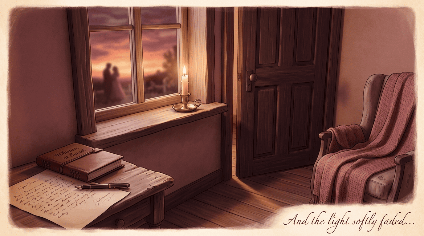 A candlelit room at sunset with a softly closing door — the fade-to-black technique